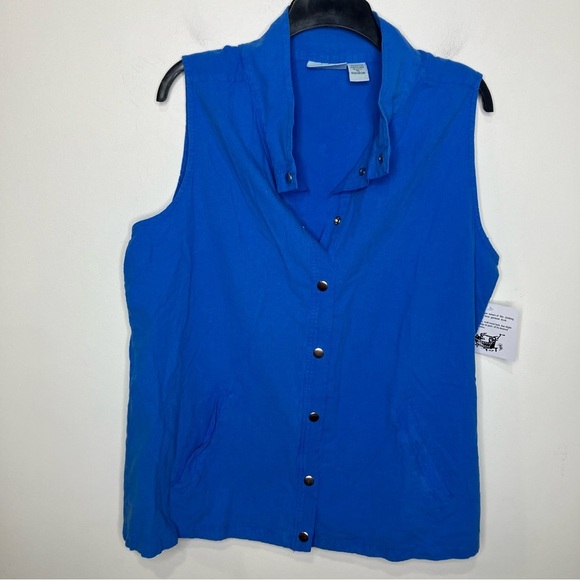 Collections etc. blue snap front vest 100% cotton new with tags - Picture 1 of 4